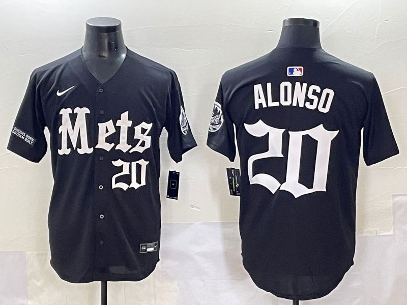 Men 2025 New York Mets #20 Alonso Black Five generations Joint Name Nike MLB Jersey style 9->new york mets->MLB Jersey